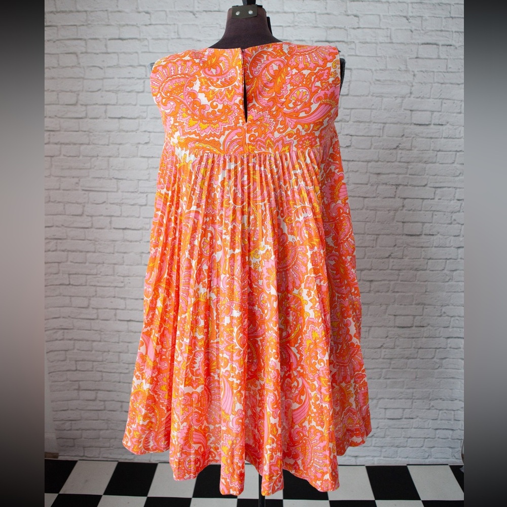 Vintage 60s 70s Paisley Pleated Dress - Picture 7 of 7